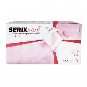 Manusi Examinare Nitrl, Roz, Nepudrate, L, Serix Pink, 100  buc/set, 10 set/BAX