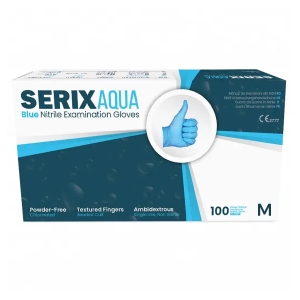 Manusi Examinare Nitril Albastre, Nepudrate, M, Serix Aqua ZF, 100  buc/set, 10 set/BAX