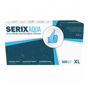Manusi Examinare Nitril Albastre, Nepudrate, XL, Serix Aqua ZF, 100  buc/set, 10 set/BAX