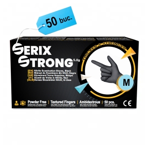 Manusi de Nitril, Grosime 1.5X (5 gr), Nepudrate, Negre, M, Serix Strong, 50  buc/set, 20 set/BAX