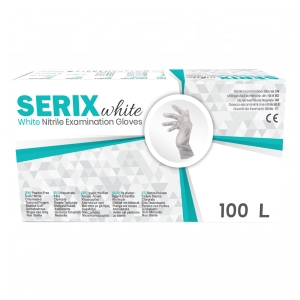 Manusi Examinare Nitril, Nepudrate, Albe, 100 buc, Serix White, L, 100  buc/set, 10 set/BAX