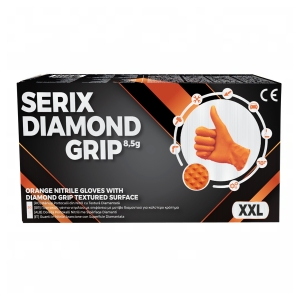 Manusi de Nitril, pentru Mecanici, Textura Diamond Grip, Grosime 3X (8.5 gr), Nepudrate, Portocalii, XXL, Serix, 50  buc/set, 10 set/BAX