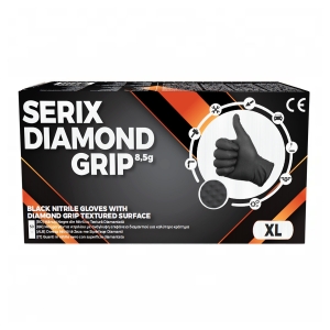 Manusi de Nitril, pentru Mecanici, Textura Diamond Grip, Grosime 3X (8.5 gr), Nepudrate, NEGRE, XL, Serix, 50  buc/set, 10 set/BAX