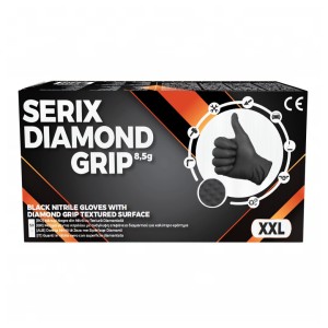 Manusi de Nitril, pentru Mecanici, Textura Diamond Grip, Grosime 3X (8.5 gr), Nepudrate, NEGRE, XXL, Serix, 50  buc/set, 10 set/BAX