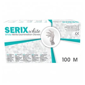 Manusi Examinare Nitril, Nepudrate, Albe, 100 buc, Serix White, M, 100  buc/set, 10 set/BAX