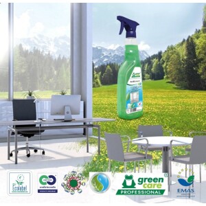 Detergent ecologic, GLASS cleaner, Green Care, pentru sticla si oglinzi, fara urme, 750ml, certificat Ecolabel, Cradle-to-Cradle, Complet Biodegradabil, gata preparat pentru utilizare
